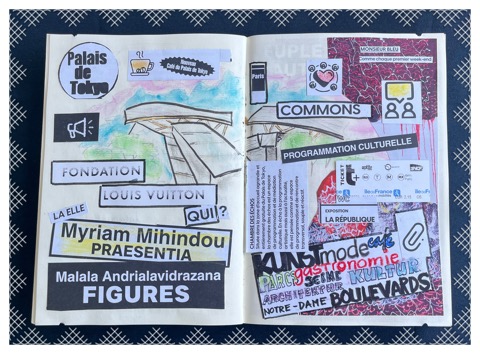 Collage gestaltet aus während Aufenthalt gesammelten Fundstücken