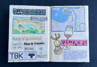 Collage aus Fundstücken in Kombination mit Schrift und Zeichnung